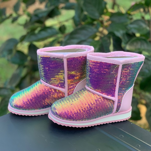 Toddler Girls Shiny Sequin Faux Shearling Boots - Picture 3 of 8